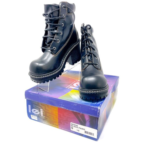 LEI Deene Black Paris Boots Vintage Womens 9.5 Chunky Platform Shoes Goth Punk - Picture 1 of 2